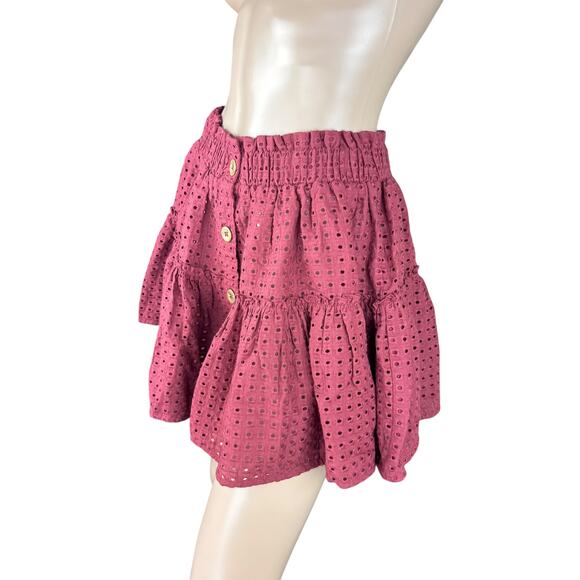 New Eberjey Portola Nellie Brick Red Eyelet Elastic Waist Flounce Mini Skirt M - Picture 4 of 7